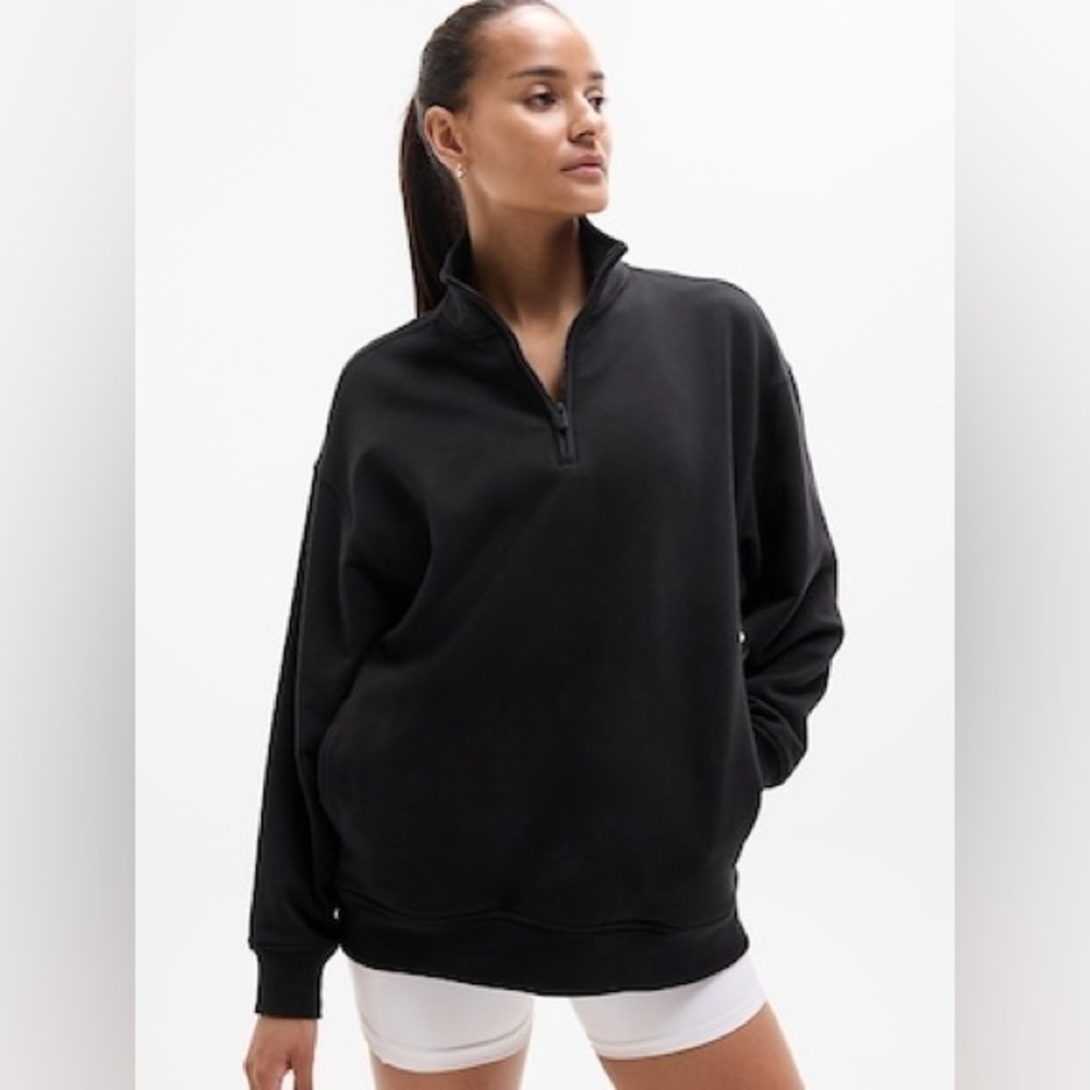 Athleta Black Half Zip Pullover Sweatshirt Medium Cozy Athleisure Sweater